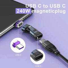 3 IN 1 240W USB-C to Type-C Adapter 180° Rotation Magnetic Fast Charging Type C Female Converter for Macbook Pro iPhone 16 15