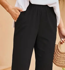 Plus Size 1XL-5XL Women Fashion  Casual Straight Leg Pants for Women Casual Solid Color Woven Fabric with Pockets Pants