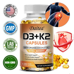 Vitamin K2 (MK7) with D3-5000 IU Supplement-120 Capsules, Immune Support Health, Bone Health, Cardiovascular Health Support