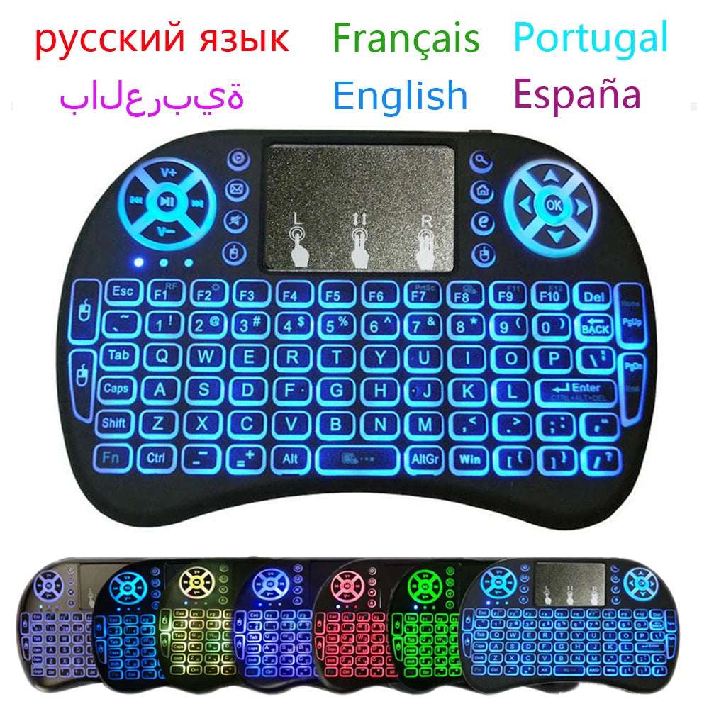 I8 Mini Keyboard M9 Wireless 2.4G Backlit English Russian French Spanish Portugal Fly Air Mouse Touchpad for Android TV Box PC
