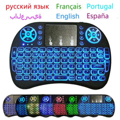 I8 Mini Keyboard M9 Wireless 2.4G Backlit English Russian French Spanish Portugal Fly Air Mouse Touchpad for Android TV Box PC