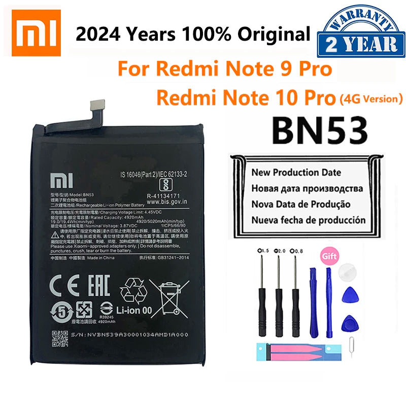 100% Original Xiao Mi BN53 BN54 BN55  Phone Battery For Xiaomi Redmi note 9 10 Pro 9S 10X 4G 5G Replacement Batteries Bateria