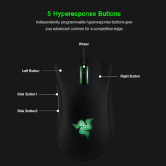 ماوس الألعاب السلكي الأصلي Razer DeathAdder Essential بدقة 6400 نقطة في البوصة مع مستشعر بصري و5 أزرار مستقلة لأجهزة الكمبيوتر المحمولة واللاعبين