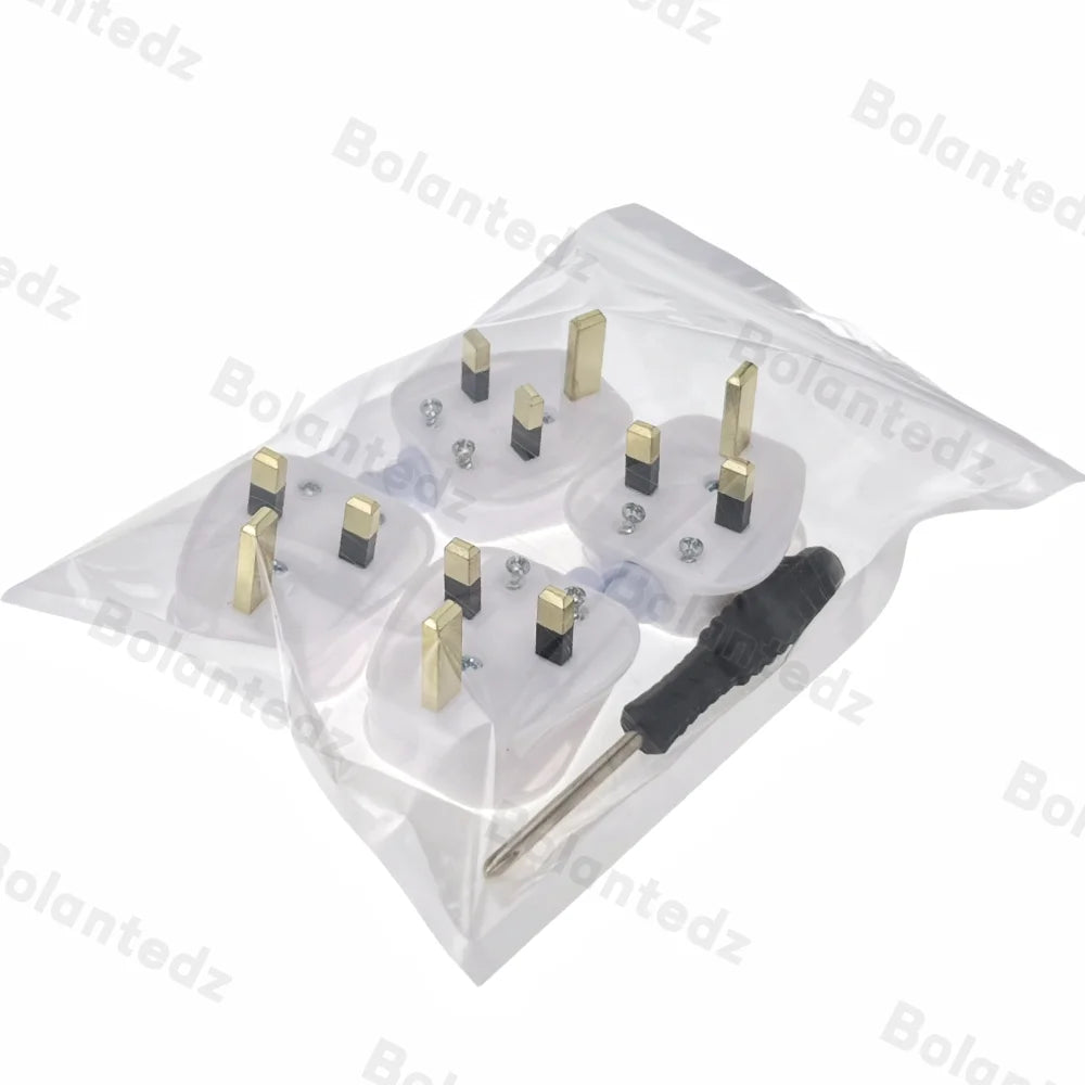 4Pcs UK 3 Pins AC Electrical Power Rewireable Plug Male Wire Fused Socket Adaptor Extension Cord Cable Connector + Screw Driver