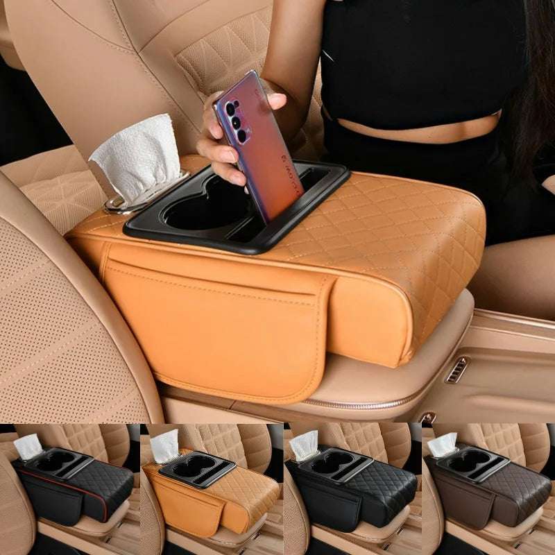 Auto Center Console Armrest Cushion With 2 Cup Holder Armrest Heightening Pad Auto Amrest Pillow Cover Pad for All Seasons