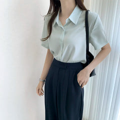 Ele Chiffon irt ort Sve Summer New Loose Collar  Ne White Top Women's Faion Commute Sle Straight Cut