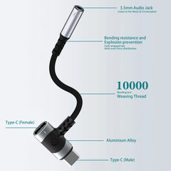 محول سماعات أذن وشاحن USB C إلى 3.5 مم 2 في 1 من النوع C إلى مقبس ميكروفون Aux، مع دونجل تشفير الشحن السريع PD 100 وات.