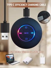 Waterproof Bluetooth Speaker with Colorful LED Lights, Strong Suction Cup & Phone Holder, Portable Mini Speaker for Outdoor/Show