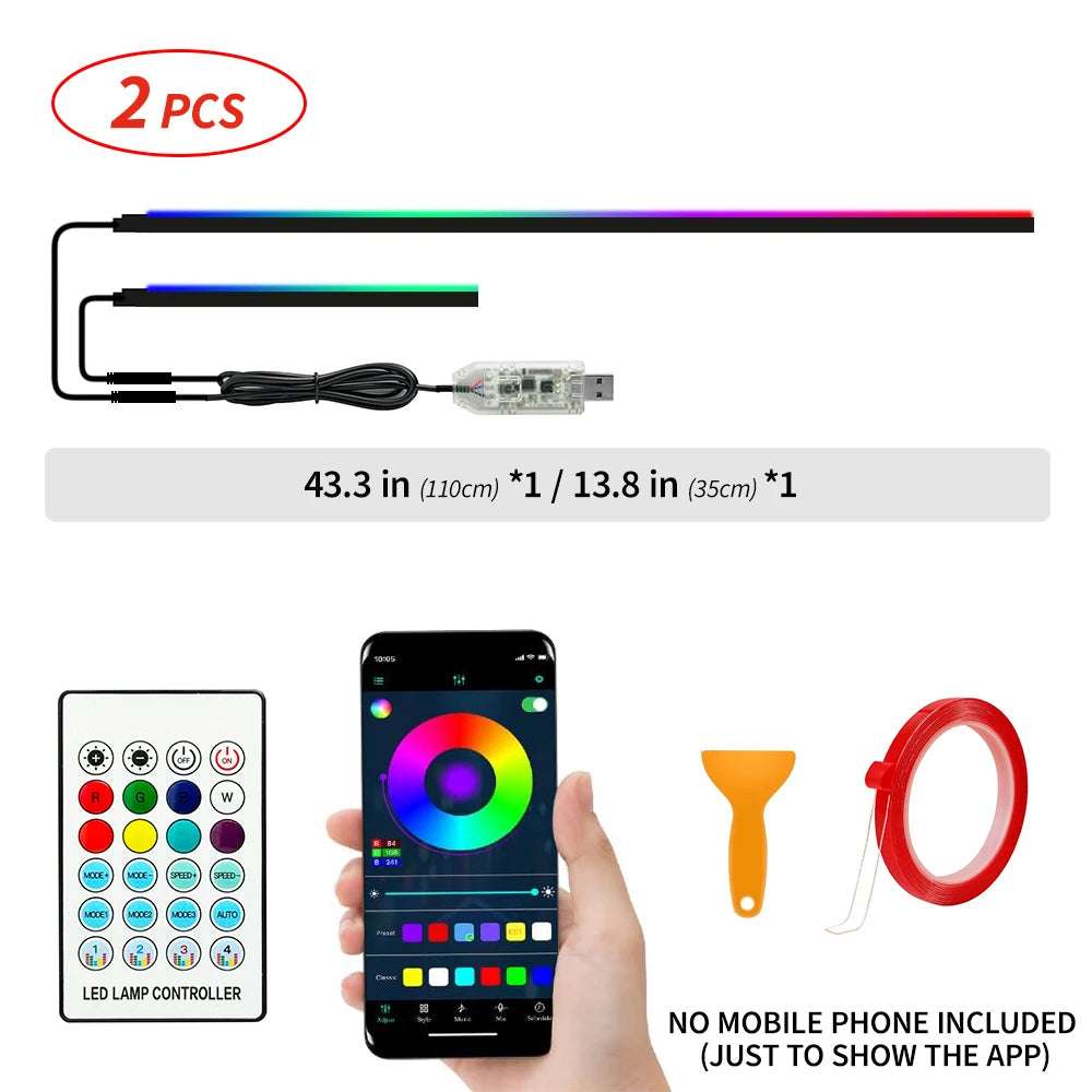 Car LED Ambient Light 64 Color Acrylic Strips 110cm Full Colors RGB Car Interior Hidden App Remote Control Atmosphere Lamp