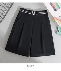 High Waist Straight Leg Elastic Women's Seven-Foot Pants Casual Outdoor Wear Summer Slimming Spor Wide Leg orts