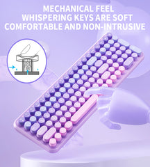Ergonomic 2.4G Wireless Keyboard 106 Keys Retro Round Keycap Keyboard Multimedia Function Keyboard for Pc/Laptop/Desktop