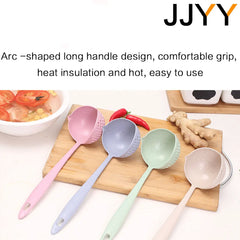 JJYY ملعقة مطبخ 2 في 1 ملعقة بمقبض طويل مصفاة بلاستيكية أدوات مائدة ملعقة وعاء ساخن