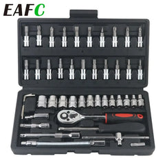 46pcs/53pcs Car Repair Tool Kit 1/4-Inch Socket Set Car Repair Tool Ratchet Torque Wrench Combo Auto Repairing Set Mechanic Tool