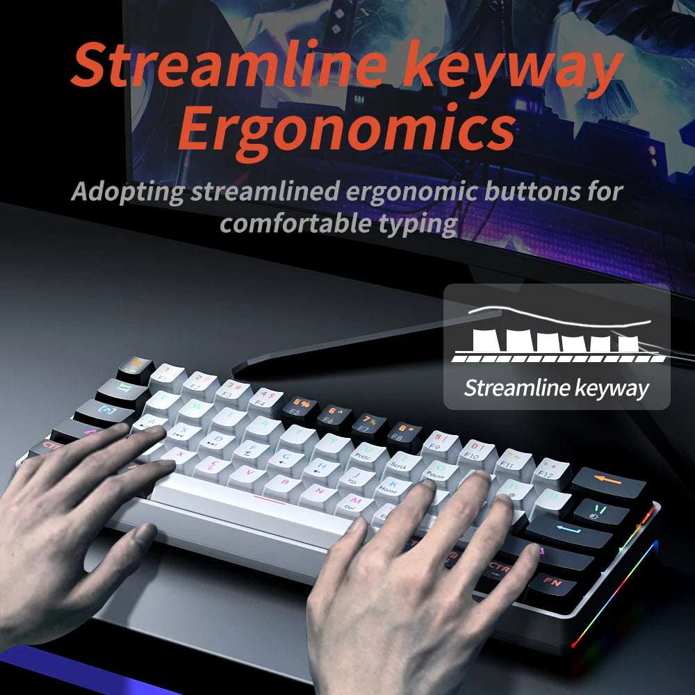 MUCAI MK61 RGB Backlit Gaming Mechanical Keyboard 61-Key Red Switch Wired Detachable Cable USB Interface Hot Swappable