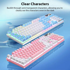K500 Keyboard Mixed Color White Pink Keycaps 104 Keys Wired Gaming Keyboard for Laptop PC