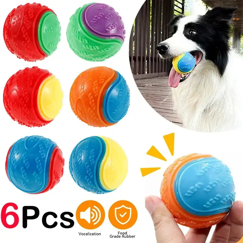 6Pcs Squeaky Balls Toys Dogs Interactive Toys TPR Dog Chew Toy for Dog Pet Teeth Cleaning Bite Resistance Pet Supplies - Mumzar