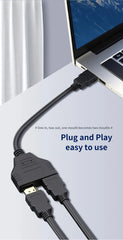 كابل موزع متوافق مع HDMI بمنفذين، بدقة 1080 بكسل، محول موزع Y لشاشة الكمبيوتر المحمول وصندوق التلفزيون