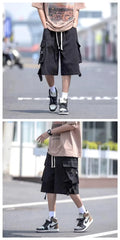 2024 Black Cool Cargo Shorts for Men and Women Couples Thin Loose Dopamine Sports Casual Korean Hip Hop Outwear Shorts Men