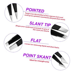 4Piece Stainless Steel Tweezer Set for Facial Hair Removal and Splinter Removal travel kit