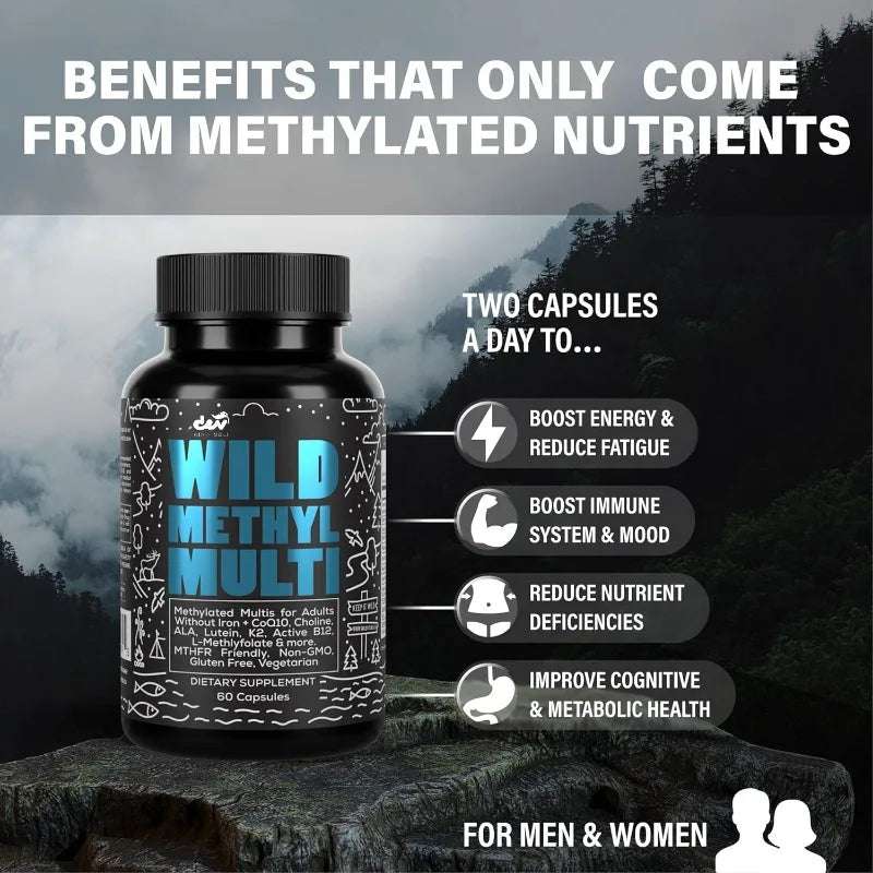 Male and female wild methylated multivitamins | Folic acid, vitamin C A、K2、D、E、 Choline, biotin, coenzyme Q10, etc