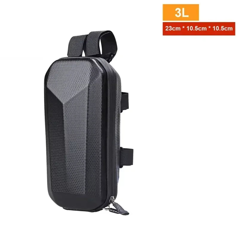 3L black waterproof electric scooter front bag with carry strap and zippered pocket