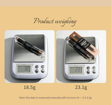 Concealer stick on digital scale showing product weight