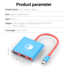 Game Dock 4K HDMI USB 3.0 Hub Adapter USB C Splitter TV Portable Docking Station for Laptops PC iPad MacBook Air Pro