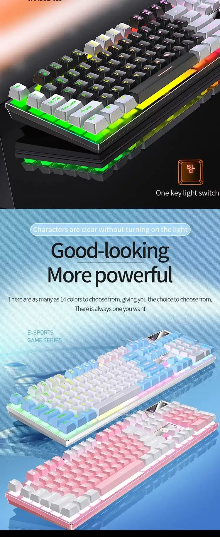 K500 Pink Keyboard Mixed Color White Pink Keycaps 104 Keys Wired Gaming Keyboard for Laptop PC