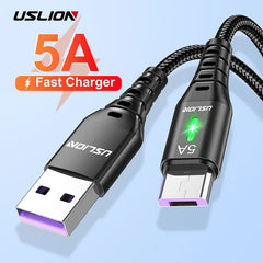 كابل USB صغير 5A من USLION كابل شحن سريع USB إلى Micro USB 2.0 سلك شحن Android لهاتف Samsung Galaxy S7 S6 Note