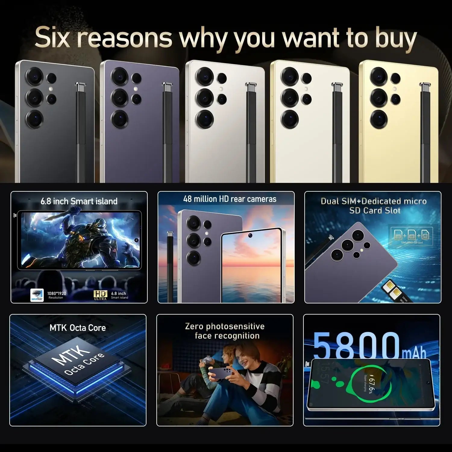 FUFFI S25 Pro Smartphone 5G Cellphones Android 12,6.8 inch Screen,12+512GB,24+48MP Mobile phone 5800mAh Google Play Store,Phone