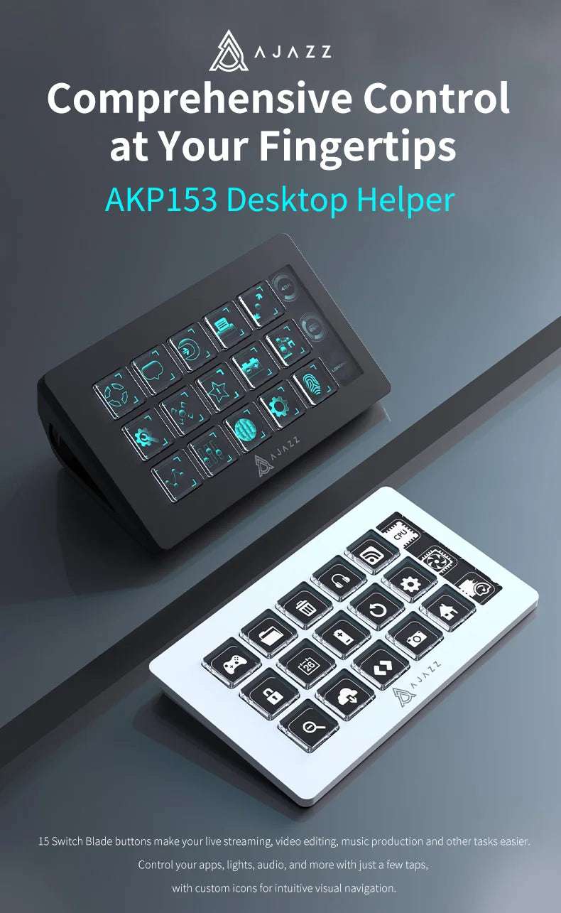 AJAZZ AKP153E Stream Deck Multifunctional Console Panel Desktop Assistente 15 Macro Keys Trigger Actions Custom Mini Keyboard