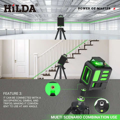 HILDA Laser Level 2 lines/5 Lines 360 Automatic Leveling Level Construction Tool Equipment Green Light Cross Laser Good Gift