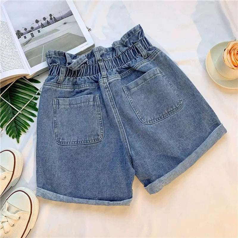 High Waist A-Line Wide Leg Jeans orts Women's Cuffed Loose Slimming High Waist Flower Bud Pants Summer Casual orts