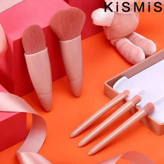 5Pcs Portable Makeup Brush Set with Mirror Box Eyeshadow Blush Brush Travel Cosmetic Brushes