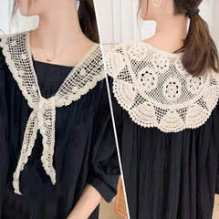 Women Shrugs Lace Hollow Out Female Summer Casual All-match Shawls Simple Scarf-collar Sleeveless Knitted Tops Korean Style Chic