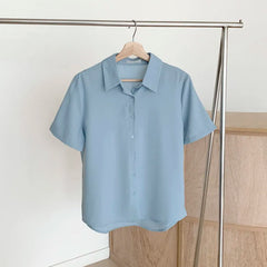 Ele Chiffon irt ort Sve Summer New Loose Collar  Ne White Top Women's Faion Commute Sle Straight Cut