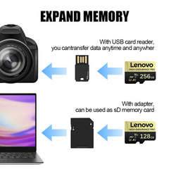 بطاقة ذاكرة Micro SD أصلية من لينوفو بسعة 2 تيرابايت و1 تيرابايت و512 جيجابايت وبطاقة ذاكرة عالية السرعة بسعة 256 جيجابايت و128 جيجابايت وبطاقة TF لمعدات الطائرات بدون طيار والصوت وأجهزة الكمبيوتر الشخصية
