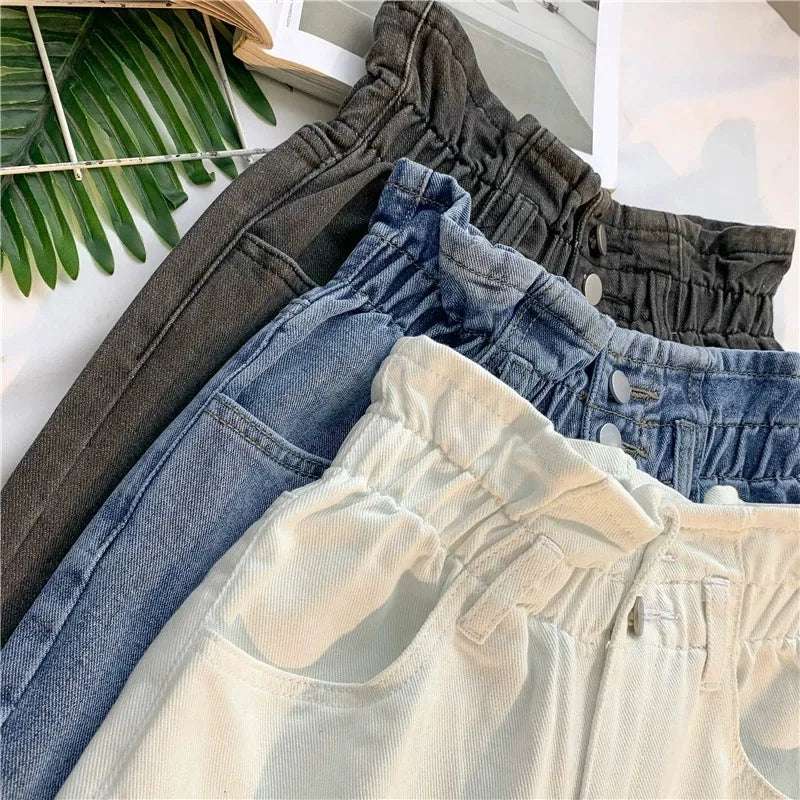 High Waist A-Line Wide Leg Jeans orts Women's Cuffed Loose Slimming High Waist Flower Bud Pants Summer Casual orts