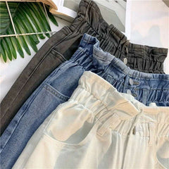 High Waist A-Line Wide Leg Jeans orts Women's Cuffed Loose Slimming High Waist Flower Bud Pants Summer Casual orts