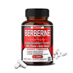 Daitea Berberine Capsules - Ceylon Cinnamon + Turmeric + Bitter Melon Extract - Cardiovascular and Digestive Health Non-GMO