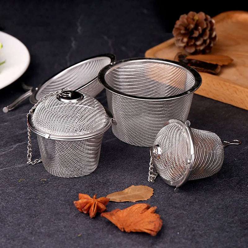 Herbal Ball Tea Spice Strainer Durable Silver Reusable Stainless Mesh Teakettle Locking Tea Filter Infuser Spice Kitchen 5 Sizes