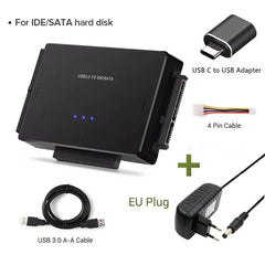 محول محرك الأقراص الصلبة SATA/IDE إلى USB 3.0 لمحول محرك الأقراص الصلبة العالمي 2.5/3.5 بوصة IDE SATA HDD SSD مع محول طاقة 12 فولت 2 أمبير