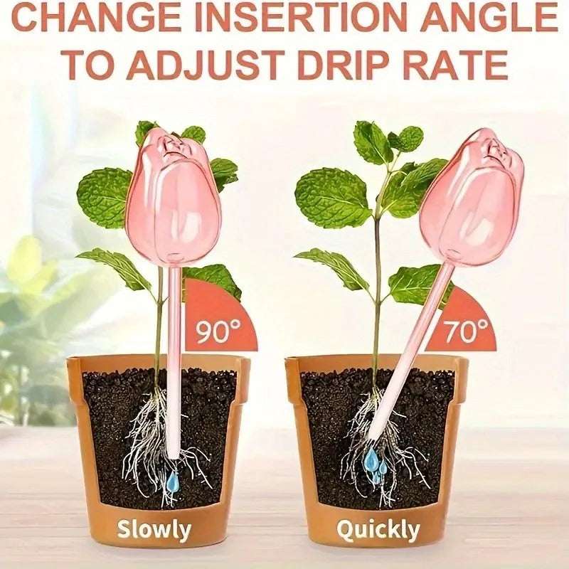Pink tulip plant watering balls, suitable for indoor and outdoor plants, automatic plant drippers, and automatic watering