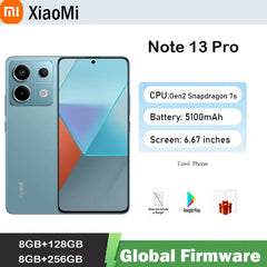 البرامج الثابتة العالمية لهاتف Xiaomi Redmi Note 13 Pro 5G الذكي كاميرا 200 ميجابكسل OIS Snapdragon 7s Gen 2 6.67" AMOLED هاتف مستعمل