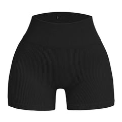 High-waisted Yoga Pant For Women, Designed To Lift And Shape, Tight-fitting With Solid Color And Ribbed Texture, Sports  Shorts
