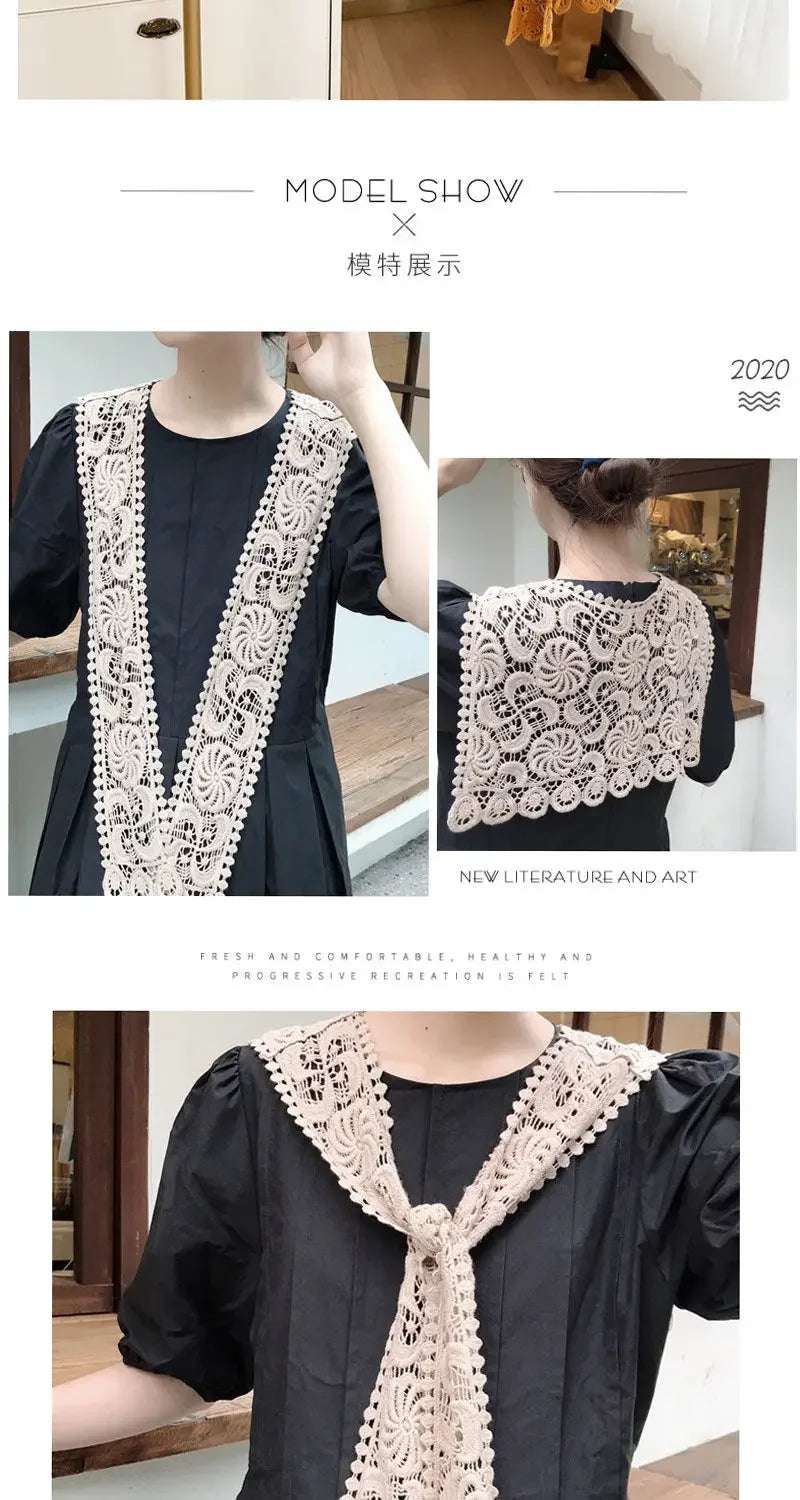 Women Shrugs Lace Hollow Out Female Summer Casual All-match Shawls Simple Scarf-collar Sleeveless Knitted Tops Korean Style Chic