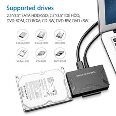 محول محرك الأقراص الصلبة SATA/IDE إلى USB 3.0 لمحول محرك الأقراص الصلبة العالمي 2.5/3.5 بوصة IDE SATA HDD SSD مع محول طاقة 12 فولت 2 أمبير