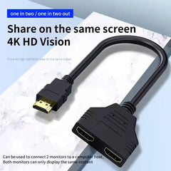 كابل موزع متوافق مع HDMI بمنفذين، بدقة 1080 بكسل، محول موزع Y لشاشة الكمبيوتر المحمول وصندوق التلفزيون