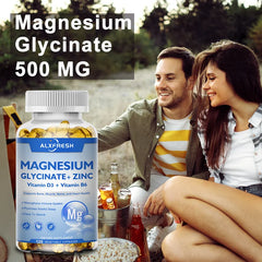 Magnesium Glycinate 500mg Capsules High Absorption with Zinc,Vitamin D3 B6 Support Dietery Supplement Stress & Anxiety Relief