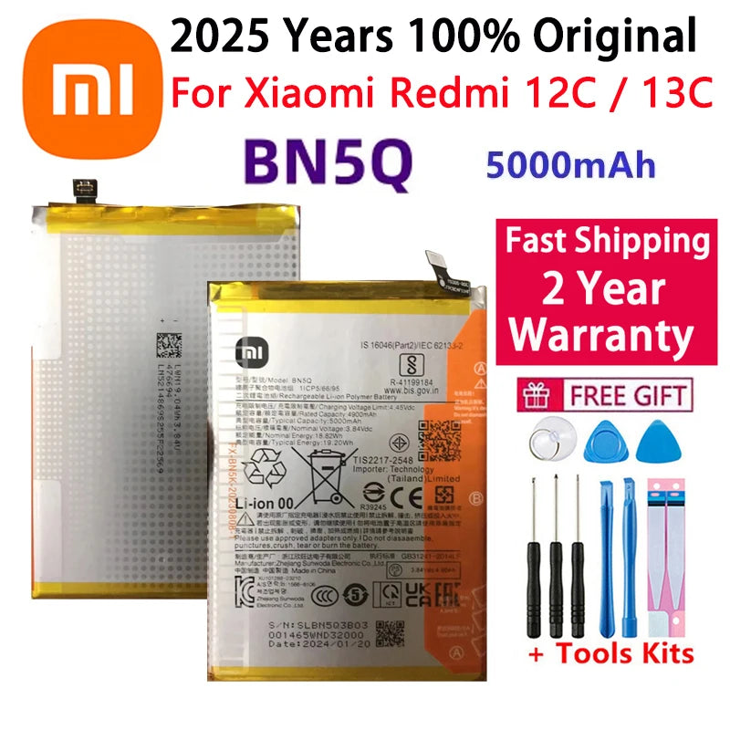 2025 Years 100% Original BN5Q For Xiaomi Redmi 12C / Redmi 13C 23124RN87C Mobile Battery Replacement Batteries Fast Shipping